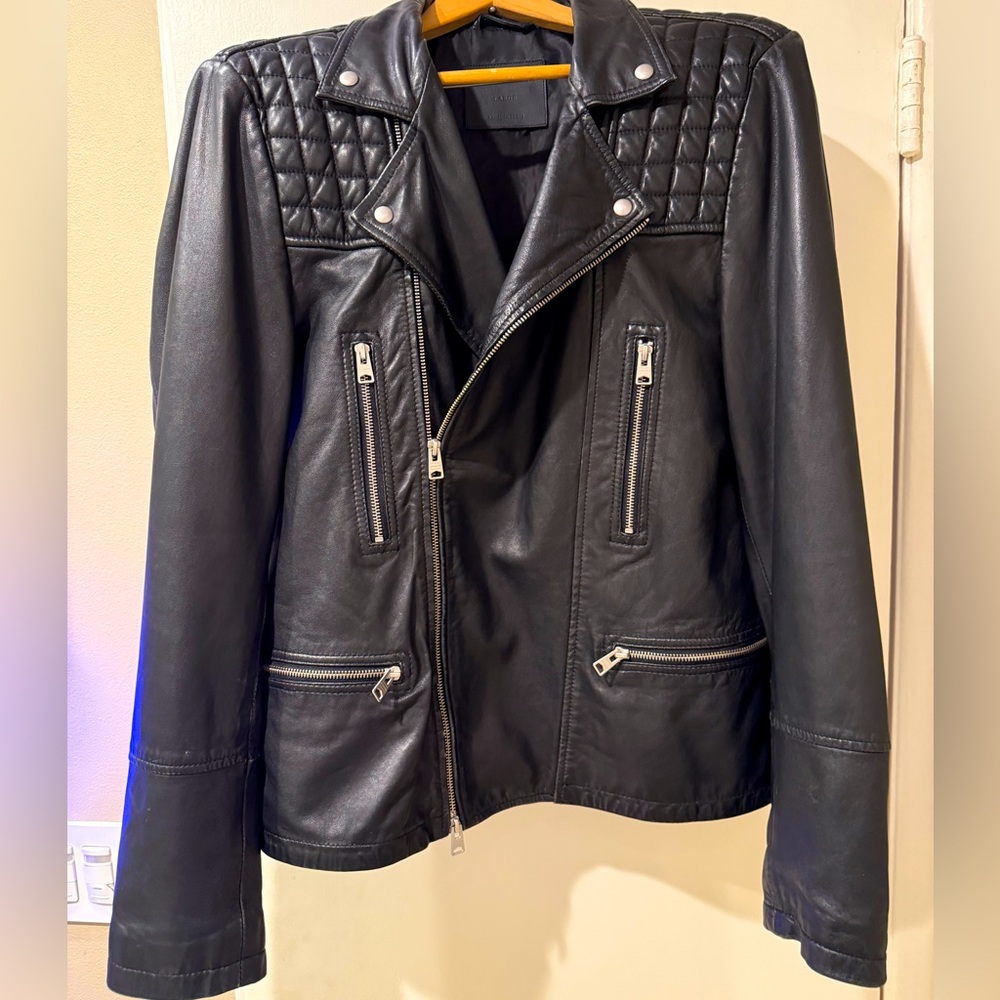 Price ⬇️ Timeless All Saints Catch Leather Biker Jacket-Black-Men’s Lrg